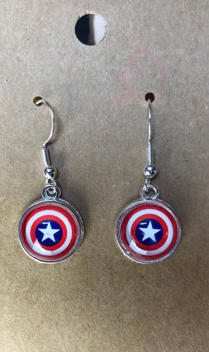 Marvel Inspired Captain America Earrings With Sterling Silver Hooks