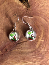 Load image into Gallery viewer, Nintendo Inspired Mario Yoshi Earrings With Silver Hooks
