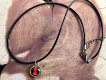 Load image into Gallery viewer, Marvel Inspired Black Widow Necklace On Waxed Black Cord
