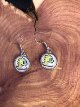 Load image into Gallery viewer, Nintendo Inspired Bubble Bobble 8-bit retro Earrings With Silver Hooks Blue or Green Character
