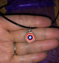 Load image into Gallery viewer, Marvel Inspired Captain America Necklace On Waxed Black Cord
