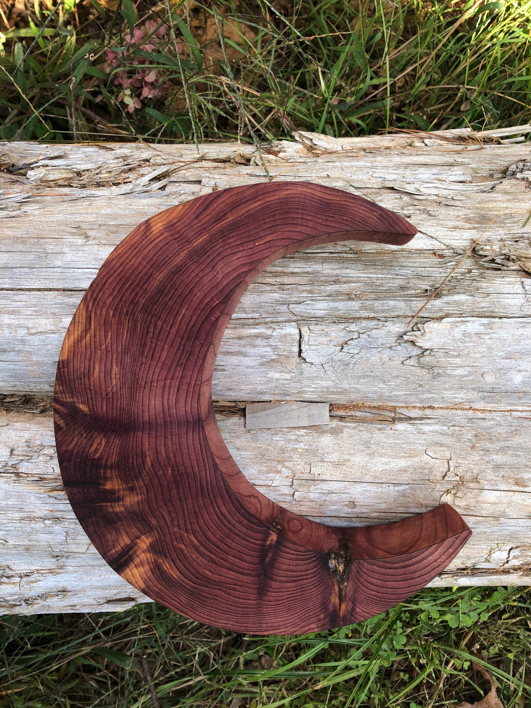 8” Red Cedar Handmade Crescent Moon Wall Hanging Wall Art Altar