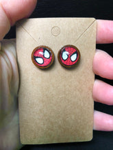 Load image into Gallery viewer, Marvel Inspired 12mm Spiderman Wooden Stud earrings
