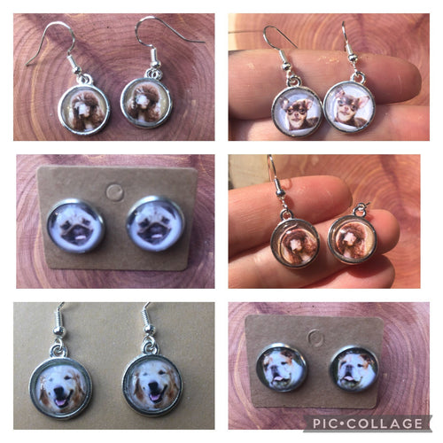 Custom Dog/Cat/Pet Earrings Dangle/Drop or Stud 12mm