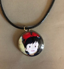 Load image into Gallery viewer, Large 25mm Studio Gibli Kiki’s Delivery’s Service inspired glass cabochon Necklace and Pendant on Waxed Cord
