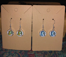 Load image into Gallery viewer, Nintendo Inspired Bubble Bobble 8-bit retro Earrings With Silver Hooks Blue or Green Character
