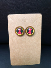 Load image into Gallery viewer, Marvel Inspired 12mm Black Widow Wooden Stud earrings
