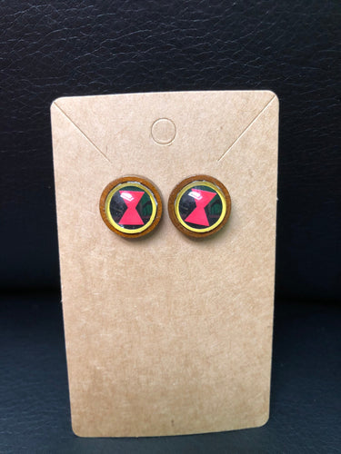 Marvel Inspired 12mm Black Widow Wooden Stud earrings