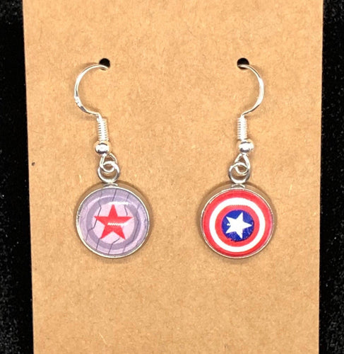 Marvel Inspired Bucky Winter Soldier Barnes and Captain America Mismatched Earrings With Silver Hooks