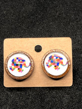 Load image into Gallery viewer, Elmer Inspired Wooden Colorful Patchwork Elephant Stud Earring Teacher Gift Librarian Gift
