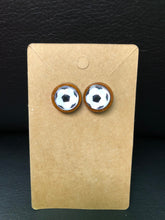 Load image into Gallery viewer, 12mm Wooden Soccer Stud earrings
