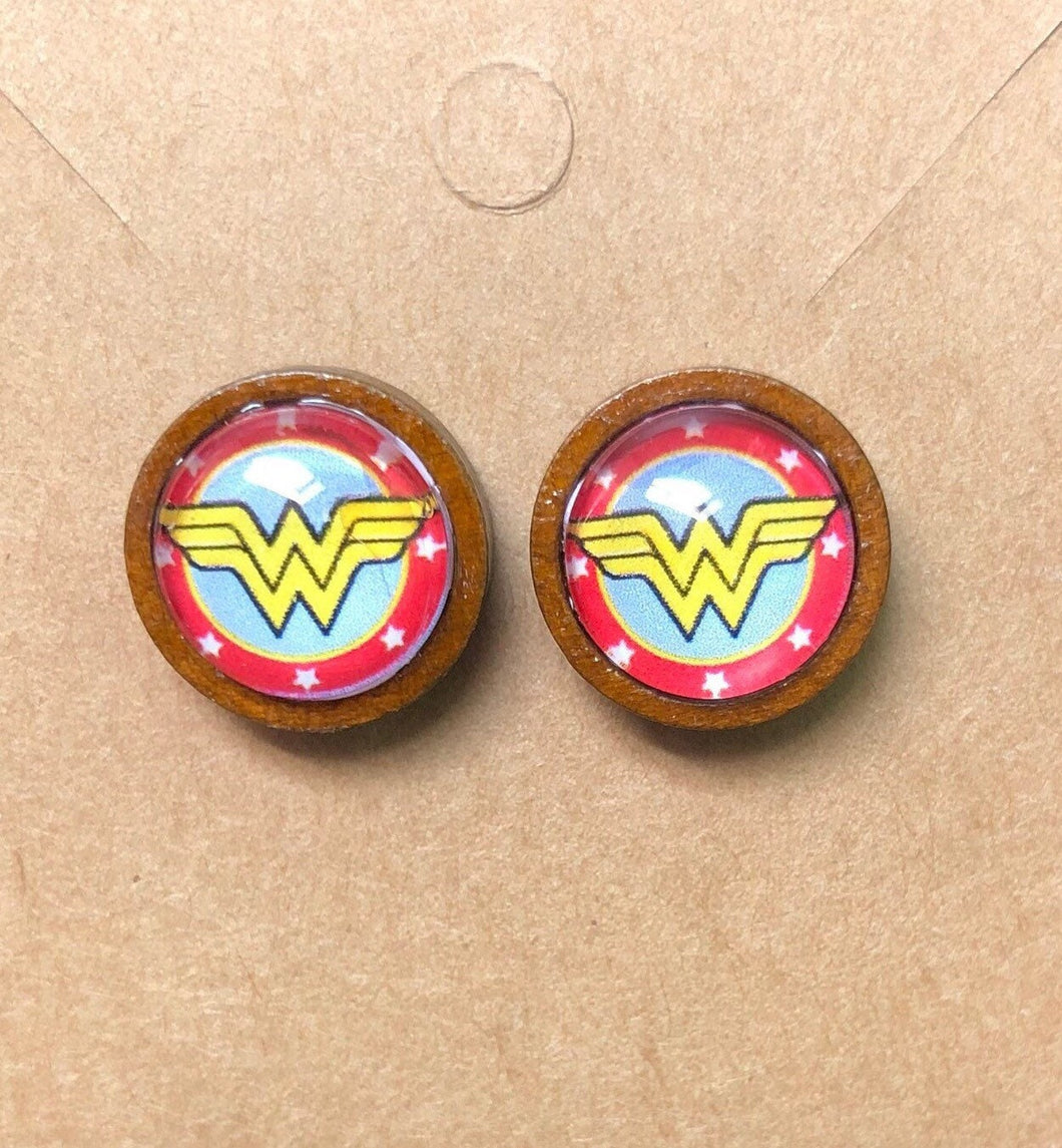 DC Inspired 12mm Wonder Woman Wooden Stud earrings