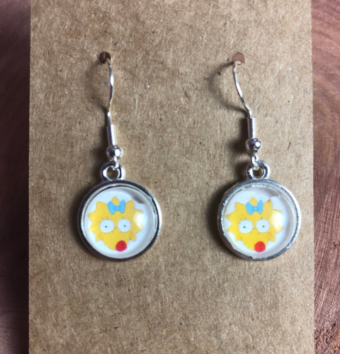 Simpsons Inspired Maggie Simpson Earrings with Silver Hooks