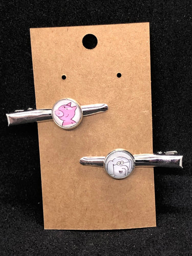 Piggy Gerald Mo Willems Inspired glass 12mm cabochon Alligator Clip Set