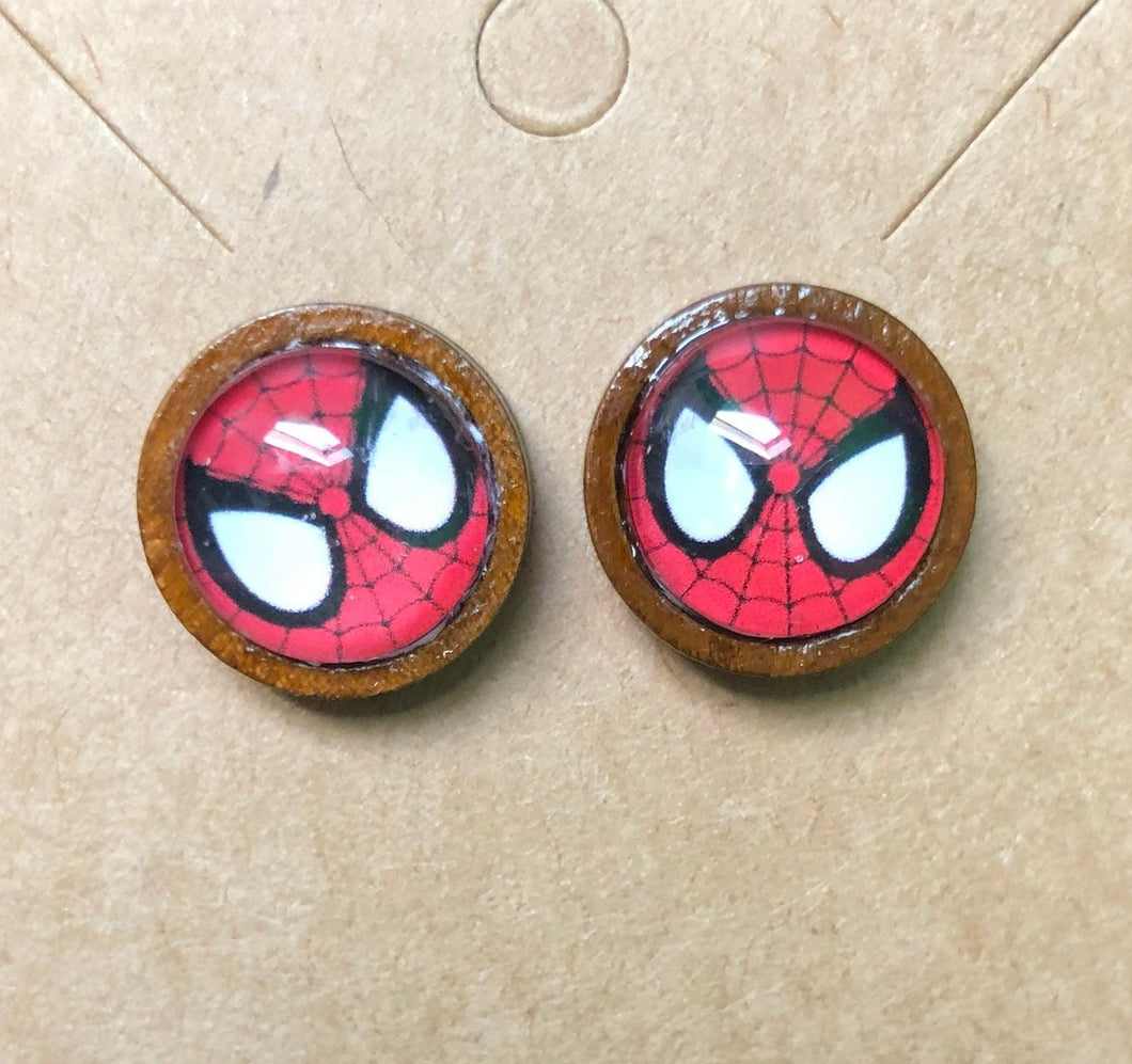 Marvel Inspired 12mm Spiderman Wooden Stud earrings