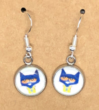 Load image into Gallery viewer, Pete The Cat Earrings With Silver hooks Teacher Gift Librarian Gift
