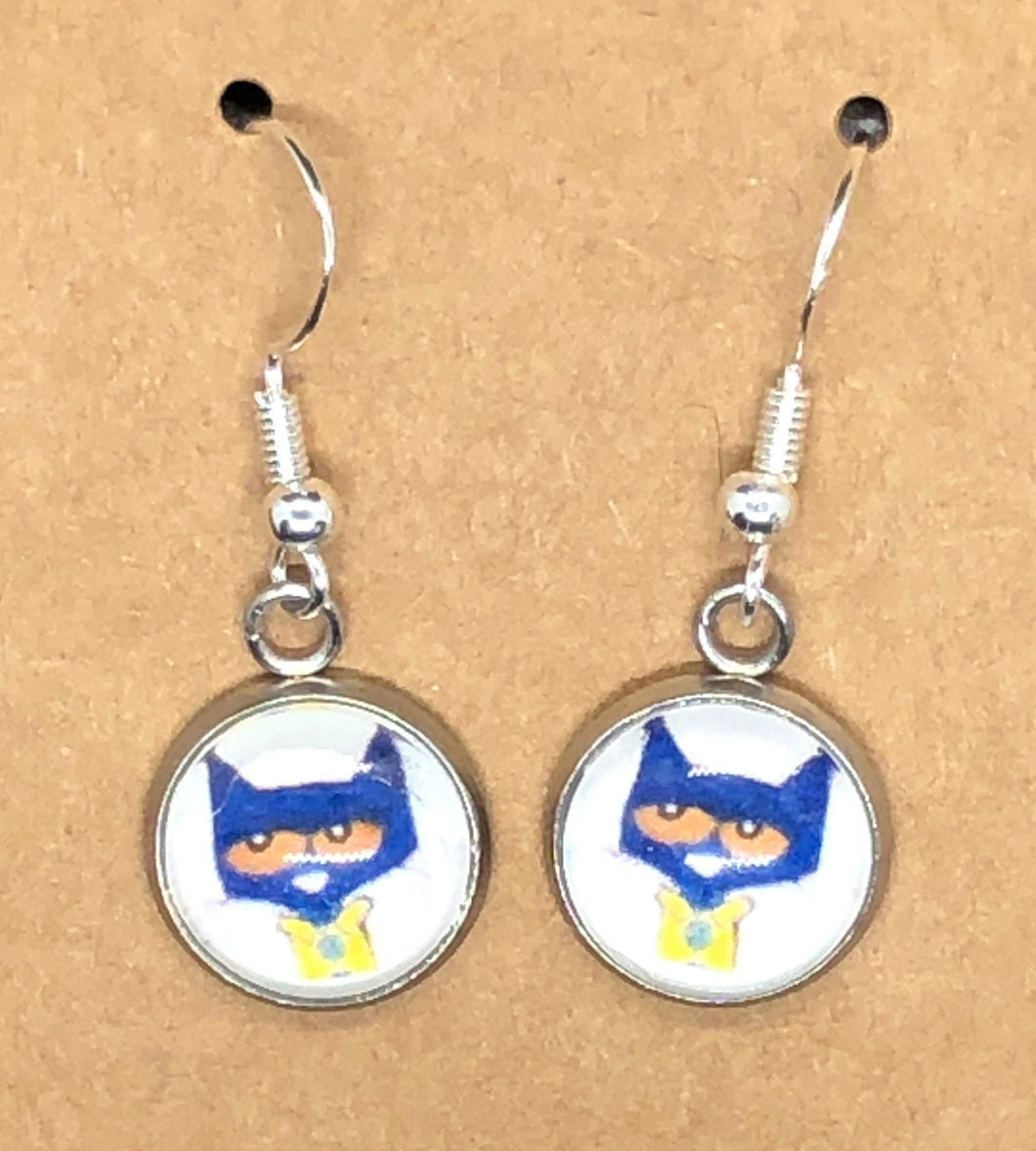 Pete The Cat Earrings With Silver hooks Teacher Gift Librarian Gift