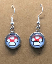 Load image into Gallery viewer, Nintendo Inspired Classic Retro 8-BIT Mario Mushroom Earrings With Silver Hooks
