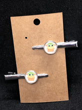 Load image into Gallery viewer, Baby Yoda Grogu Star Wars Alligator Clip Barrette Set inspired glass 12mm cabochon 
