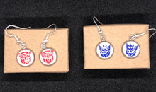 Load image into Gallery viewer, Transformers Inspired 80’s Retro Cartoon Dangle Earrings Decepticon and Autobot
