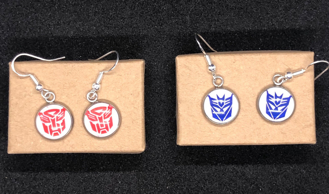 Transformers Inspired 80’s Retro Cartoon Dangle Earrings Decepticon and Autobot