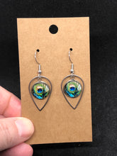 Load image into Gallery viewer, Blue Peacock Teardrop Earring with 12mm cabochon
