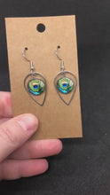 Load and play video in Gallery viewer, Blue Peacock Teardrop Earring with 12mm cabochon
