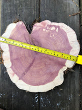 Load image into Gallery viewer, 9” SANDED red cedar Heart  rustic slice cookie slab round centerpiece live edge—free gift with purchase! Wedding, crafts and more!
