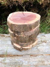 Load image into Gallery viewer, 6 Gorgeous 7” SANDED red cedar rustic slices cookies slabs rounds centerpiece live edge—free gift with purchase! Wedding, crafts and more!
