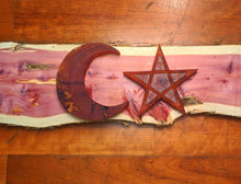 Load image into Gallery viewer, 8” Red Cedar Handmade Crescent Moon and star Wall Hanging or Alter *Free Gift*
