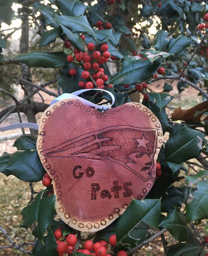 Handmade Red Cedar Rustic Patriots Ornament 5-6”