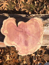 Load image into Gallery viewer, 13” Red cedar wood slice, tree slab, for centerpieces, wedding decor, large wood round
