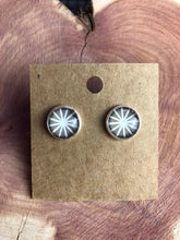 Load image into Gallery viewer, Radial Sunburst Grey and White Stainless Steel 12mm Stud Earrings
