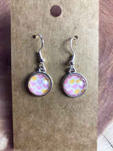 Load image into Gallery viewer, Cute Pink and Orange Heart 12mm Glass Cabochon Valentines Earrings With Silver Hooks
