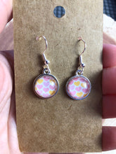 Load image into Gallery viewer, Cute Pink and Orange Heart 12mm Glass Cabochon Valentines Earrings With Silver Hooks
