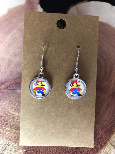 Nintendo Inspired Classic Retro 8-BIT Mario Earrings With Silver Hooks