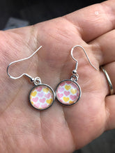 Load image into Gallery viewer, Cute Pink and Orange Heart 12mm Glass Cabochon Valentines Earrings With Silver Hooks
