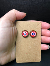 Load image into Gallery viewer, Marvel Inspired 12mm Captain America Wooden Stud earrings
