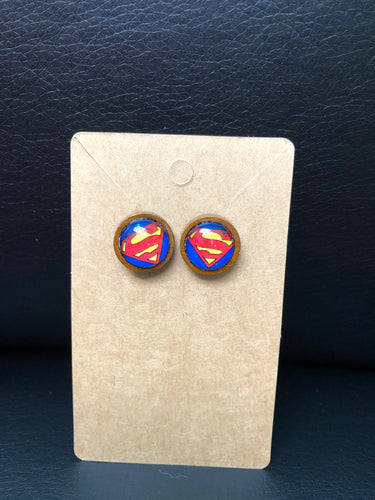 DC Inspired 12mm Superman Wooden Stud earrings