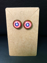 Load image into Gallery viewer, Marvel Inspired 12mm Captain America Wooden Stud earrings
