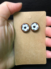 Load image into Gallery viewer, 12mm Wooden Soccer Stud earrings
