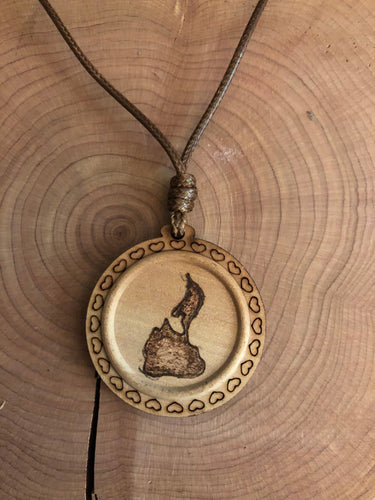Handmade Wood-burned Block Island Necklace on adjustable cord