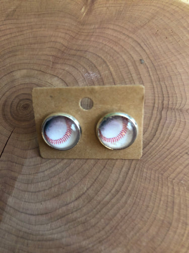 Baseball Stud Earrings 10mm Silver