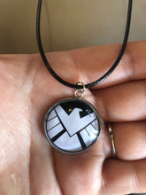 Load image into Gallery viewer, Large 25mm Marvel Inspired S.H.I.E.L.D Necklace on Adjustable Waxed Cord
