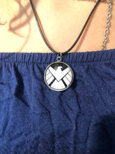 Load image into Gallery viewer, Large 25mm Marvel Inspired S.H.I.E.L.D Necklace on Adjustable Waxed Cord
