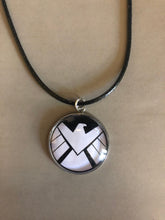 Load image into Gallery viewer, Large 25mm Marvel Inspired S.H.I.E.L.D Necklace on Adjustable Waxed Cord
