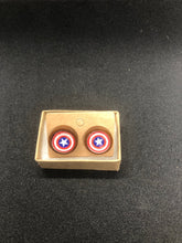 Load image into Gallery viewer, Marvel Inspired 12mm Captain America Wooden Stud earrings
