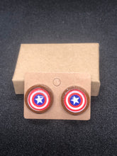 Load image into Gallery viewer, Marvel Inspired 12mm Captain America Wooden Stud earrings
