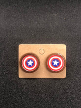 Load image into Gallery viewer, Marvel Inspired 12mm Captain America Wooden Stud earrings
