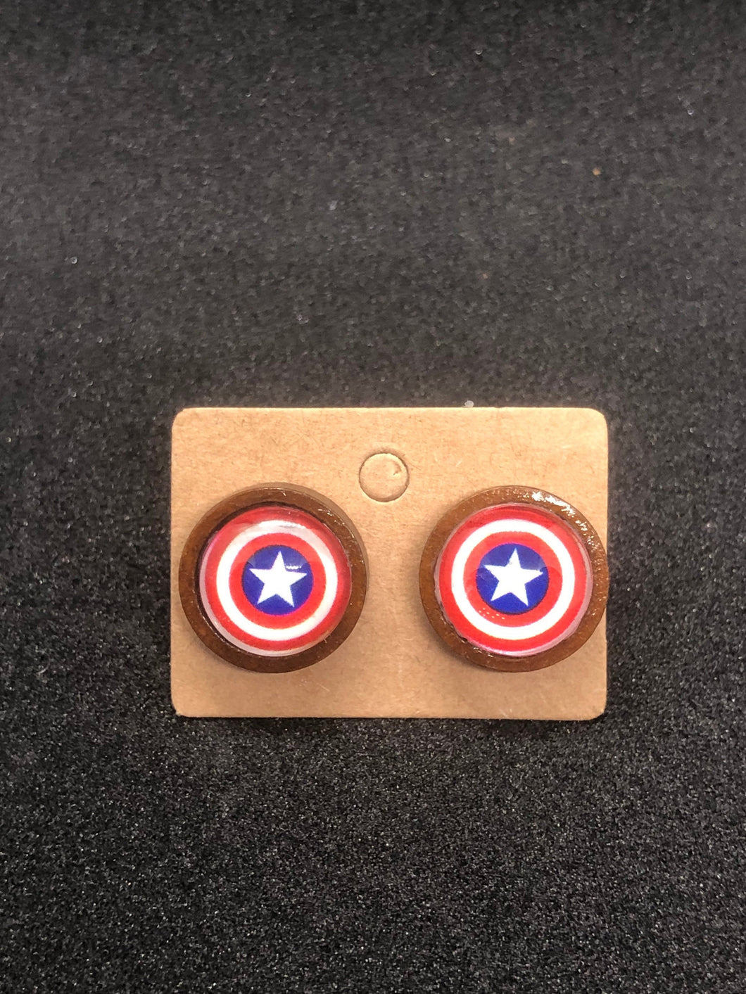 Marvel Inspired 12mm Captain America Wooden Stud earrings